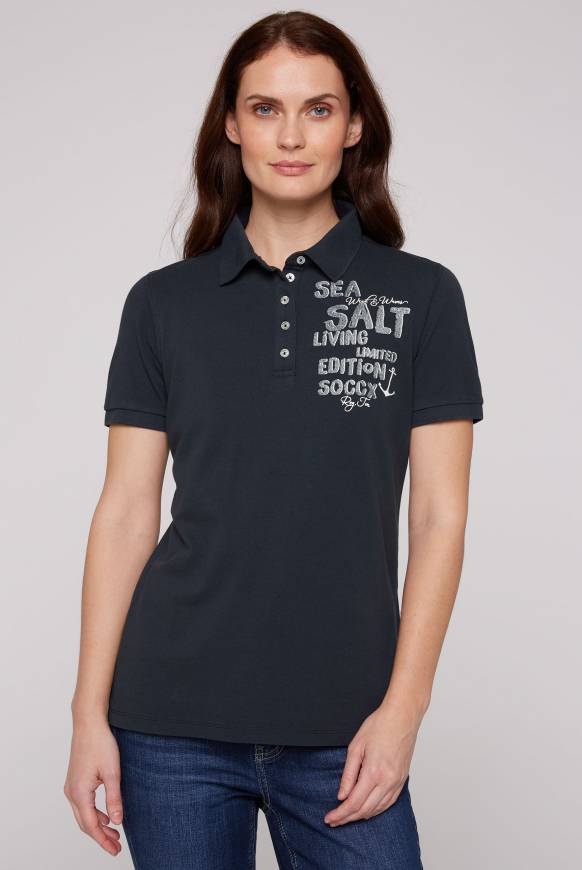 Soccx Poloshirt aus Pikee mit Glitter Print classic navy