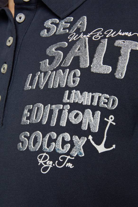 Soccx Poloshirt Aus Pikee Mit Glitter Print Classic Navy