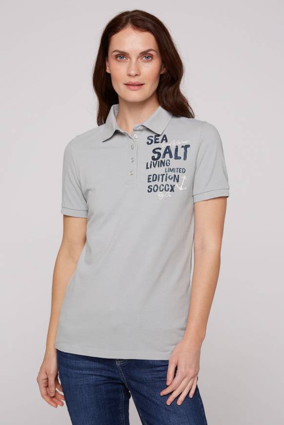 Soccx Poloshirt aus Pikee mit Glitter Print cozy blue