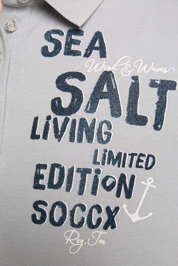 Soccx Poloshirt Aus Pikee Mit Glitter Print Cozy Blue