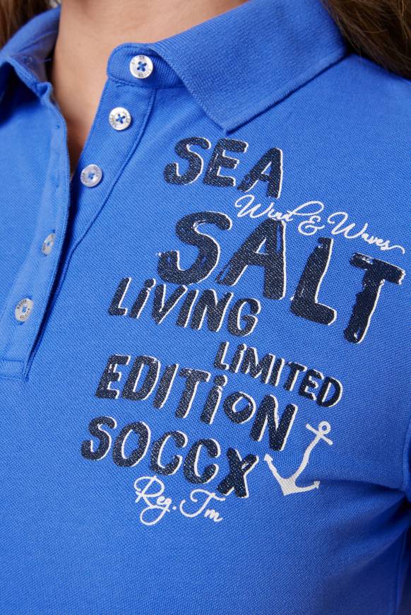 Soccx Poloshirt Aus Pikee Mit Glitter Print Deep Sky