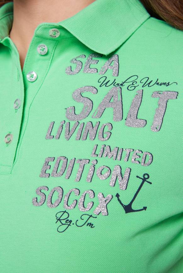Soccx Poloshirt Aus Pikee Mit Glitter Print Regatta Green