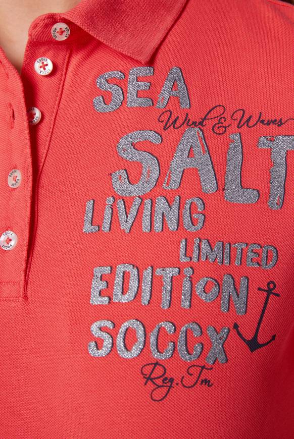 Soccx Poloshirt Aus Pikee Mit Glitter Print Skipper Red