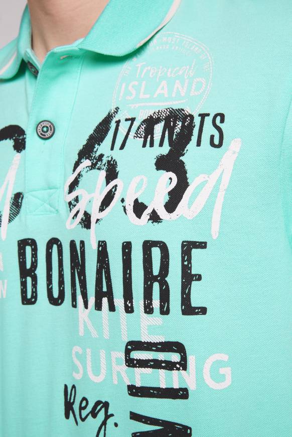 Soccx Poloshirt Aus Pikee Mit Print Artwork Aqua Green S