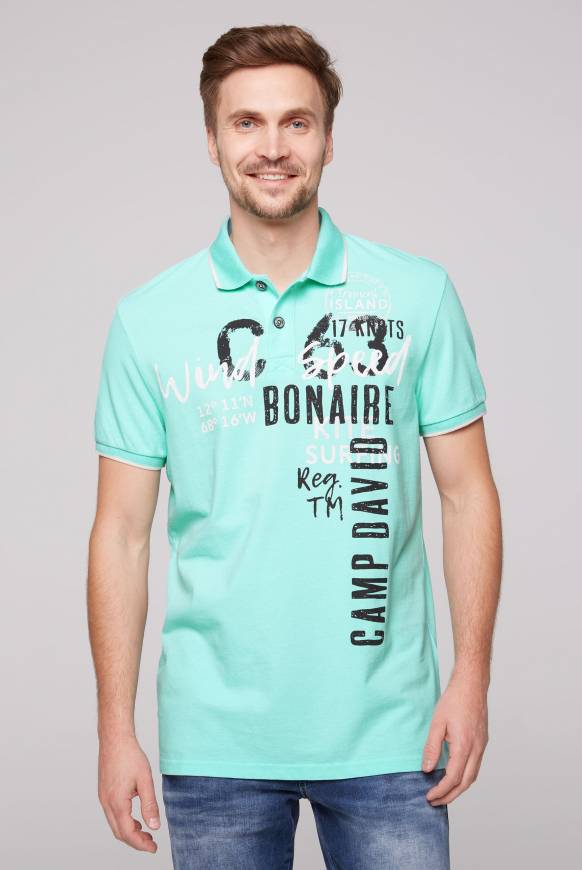 Soccx Poloshirt aus Pikee mit Print Artwork aqua green S