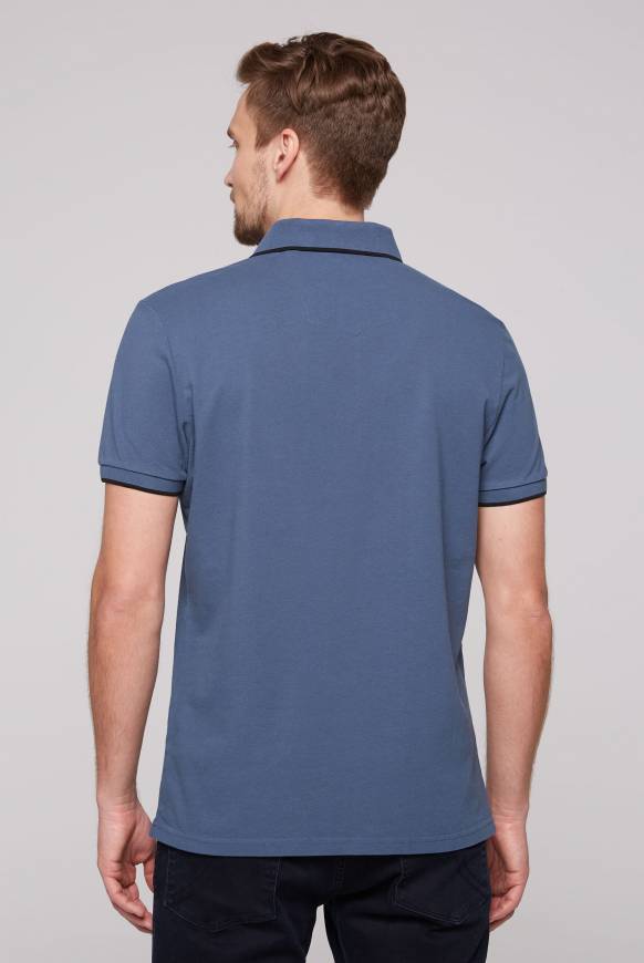 Soccx Poloshirt Aus Pikee Mit Print Artwork Blue Haze