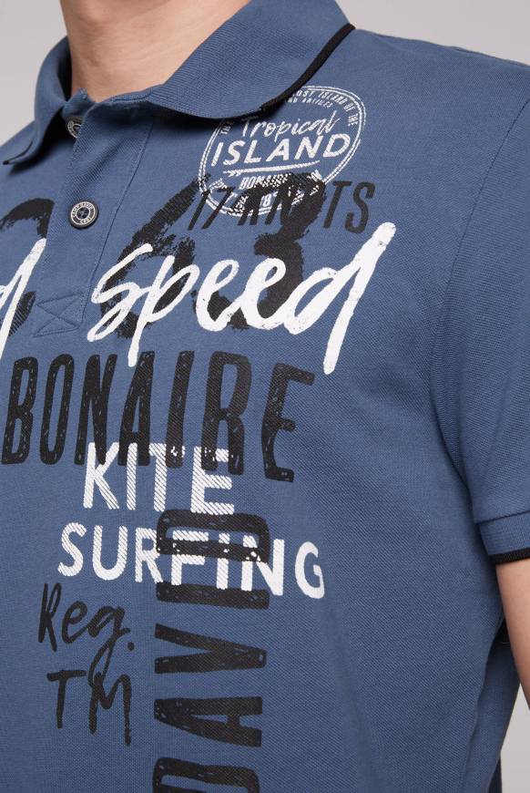 Soccx Poloshirt Aus Pikee Mit Print Artwork Blue Haze