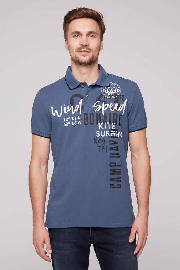 Soccx Poloshirt aus Pikee mit Print Artwork blue haze