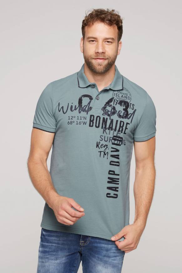 Soccx Poloshirt aus Pikee mit Print Artwork grey green