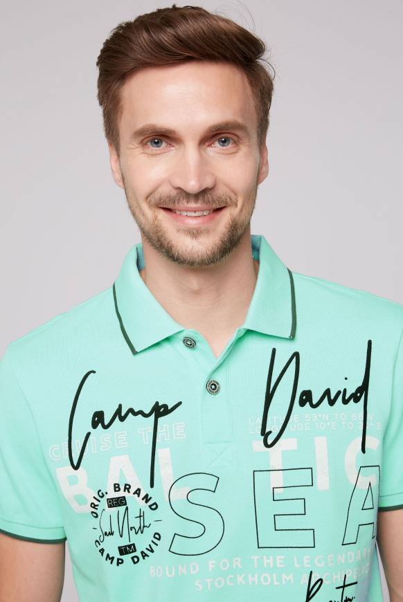Soccx Poloshirt Aus Pikee Mit Rubber Print Flash Aqua