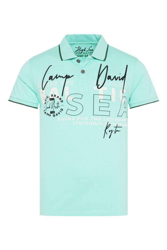 Soccx Poloshirt Aus Pikee Mit Rubber Print Flash Aqua