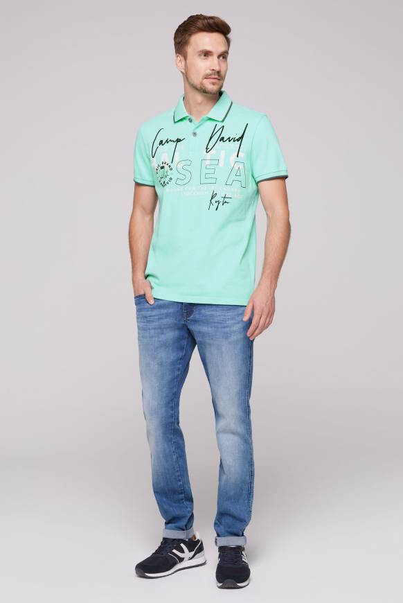 Soccx Poloshirt Aus Pikee Mit Rubber Print Flash Aqua