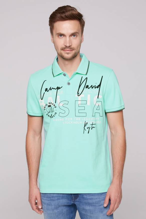 Soccx Poloshirt aus Pikee mit Rubber Print flash aqua