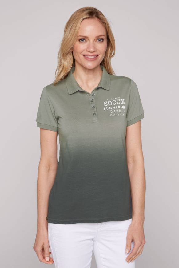 Soccx Poloshirt Dip Dye mit Rücken-Artwork sage green
