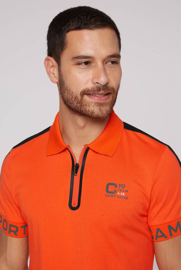 Soccx Poloshirt Mit Zipper Und Kontrastvollen Prints Signal Orange