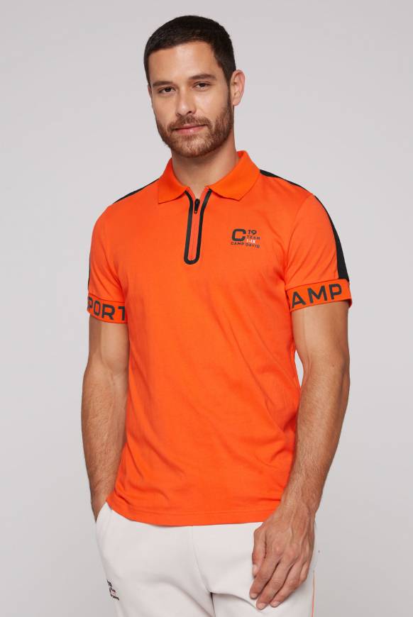 Soccx Poloshirt mit Zipper und kontrastvollen Prints signal orange