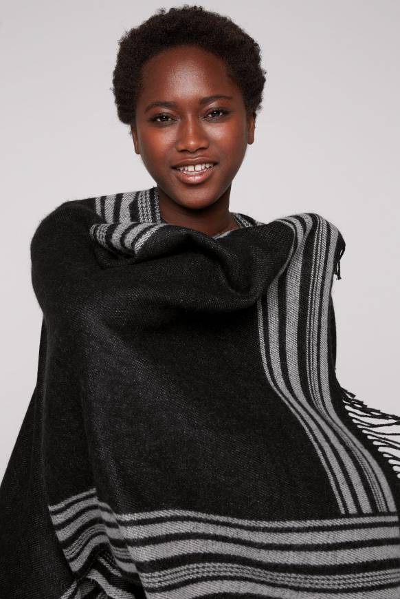 Soccx Poncho Mit Streifen-Design Und Fransen Black / Grey