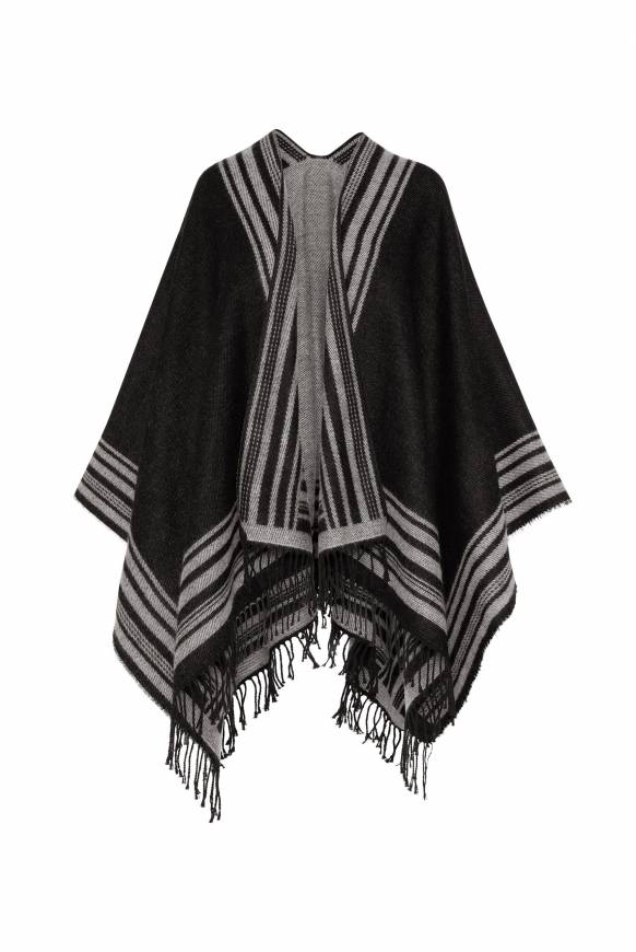 Soccx Poncho Mit Streifen-Design Und Fransen Black / Grey