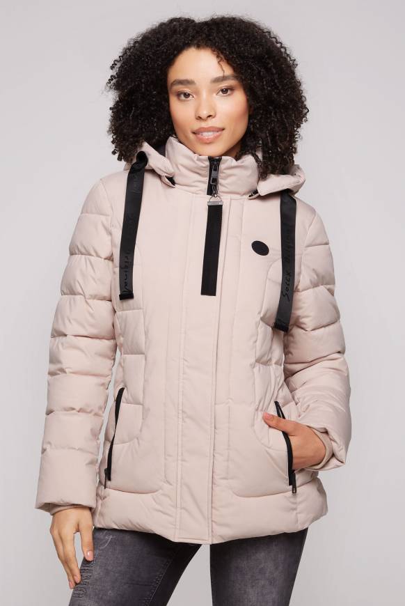 Soccx Puffer-Jacke mit abtrennbarer Kapuze light beige