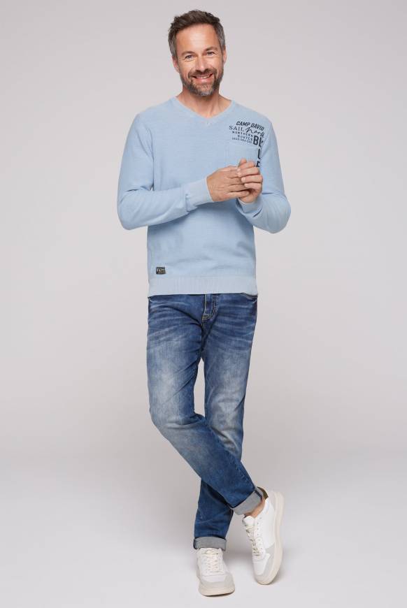 Soccx Pullover Linksstrick Mit Used Look Summer Blue