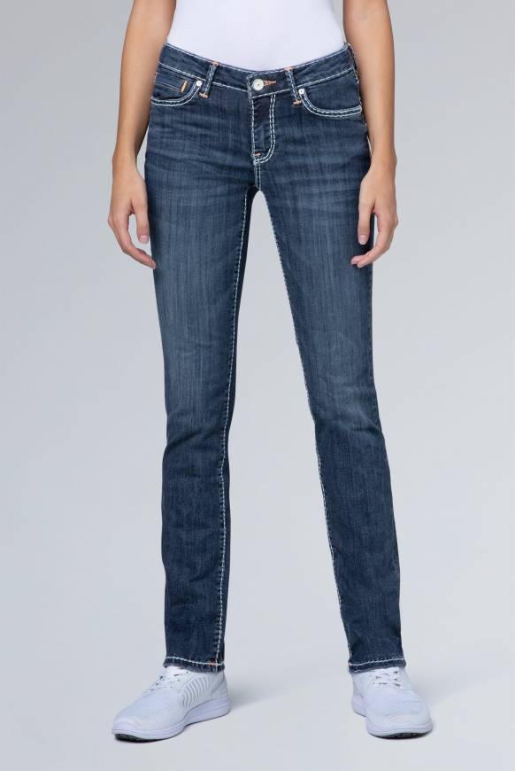 Soccx Regular Fit Jeans RO:MY mit weißen Nähten dark used vintage