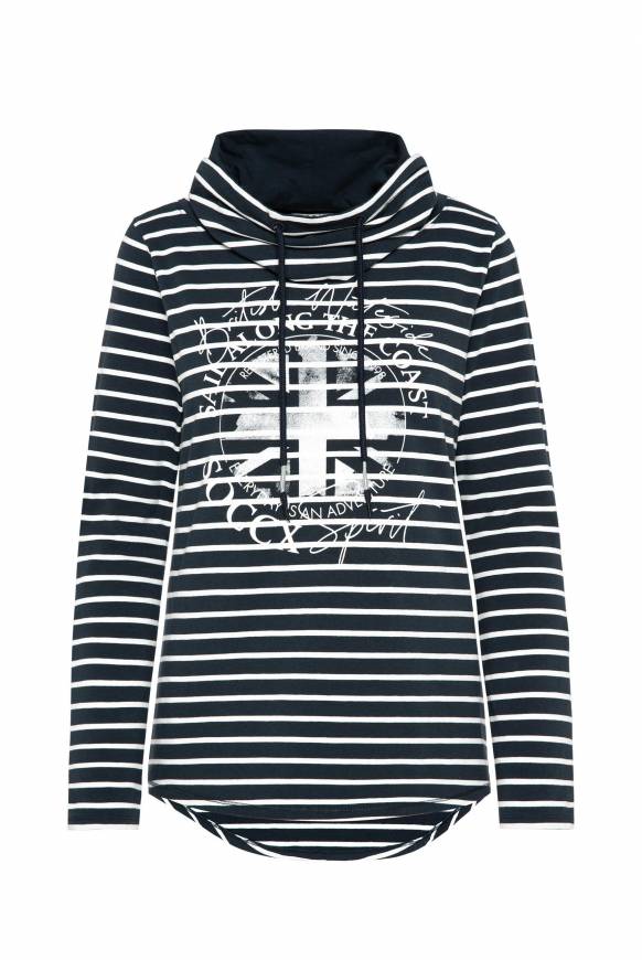 Soccx Ringelshirt Mit Hohem Kragen Und Rubber-Artwork Blue Navy