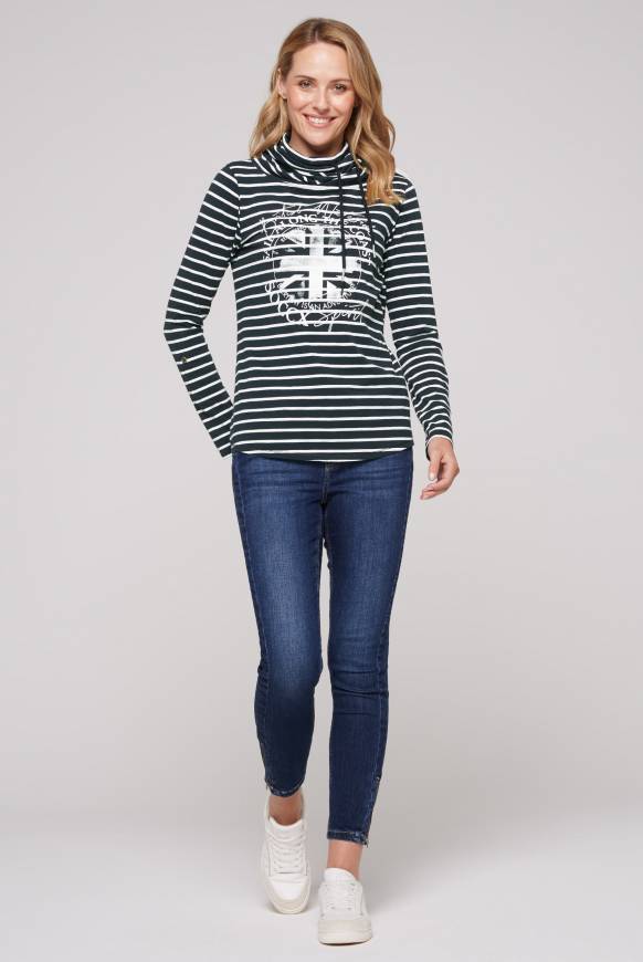 Soccx Ringelshirt Mit Hohem Kragen Und Rubber-Artwork Blue Navy