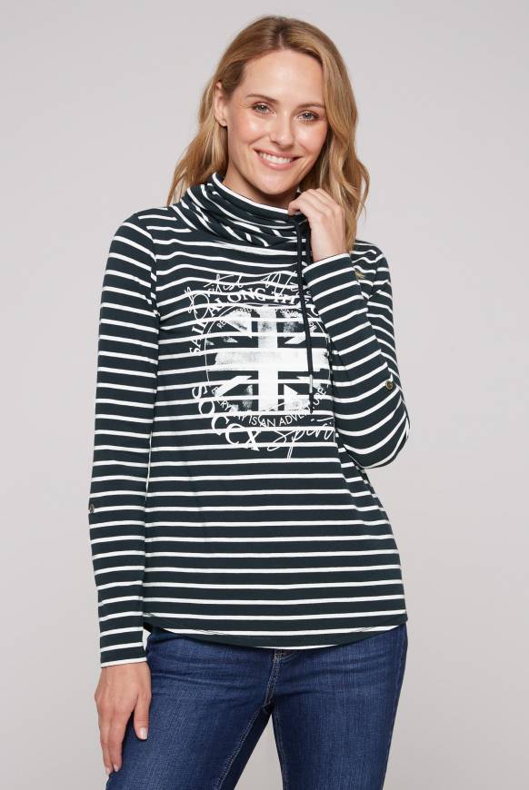 Soccx Ringelshirt mit hohem Kragen und Rubber-Artwork blue navy