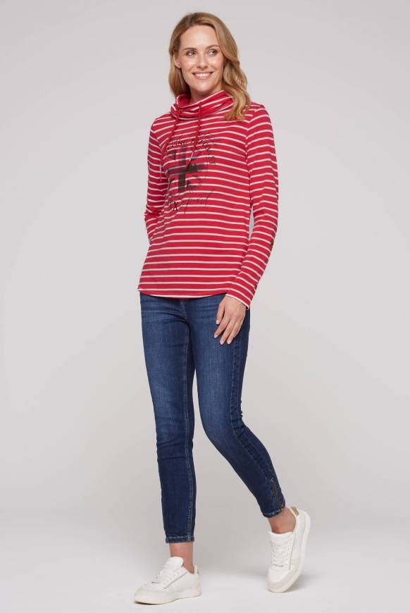 Soccx Ringelshirt Mit Hohem Kragen Und Rubber-Artwork Clear Red