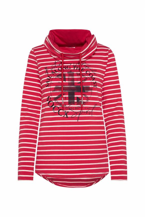 Soccx Ringelshirt Mit Hohem Kragen Und Rubber-Artwork Clear Red