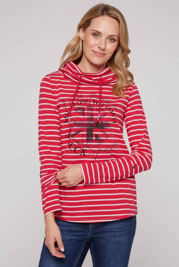 Soccx Ringelshirt mit hohem Kragen und Rubber-Artwork clear red