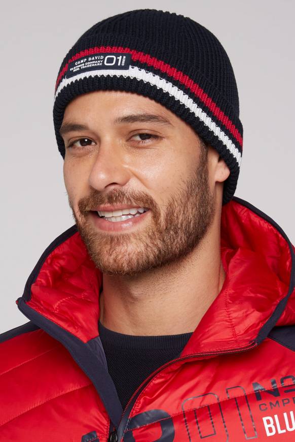 Soccx Rippstrickmütze Mit Streifen-Design Blue Navy