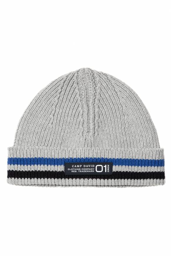 Soccx Rippstrickmütze Mit Streifen-Design Granite Melange