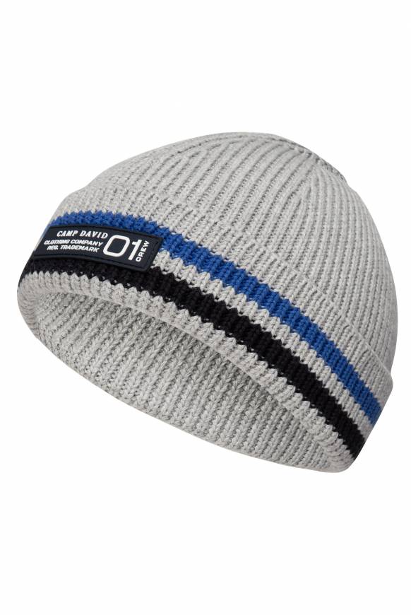 Soccx Rippstrickmütze Mit Streifen-Design Granite Melange