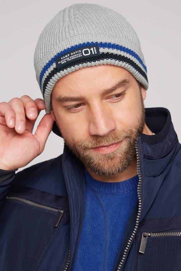 Soccx Rippstrickmütze mit Streifen-Design granite melange