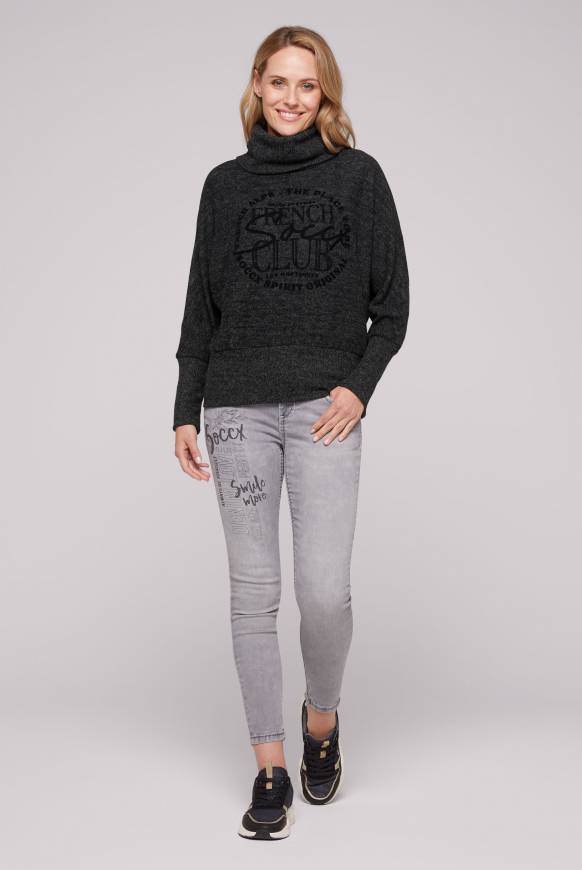 Soccx Rollkragenpullover Mit Fledermausärmeln Black Melange