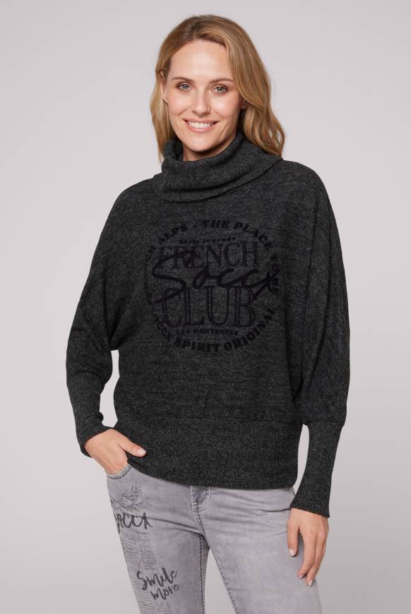 Soccx Rollkragenpullover mit Fledermausärmeln black melange
