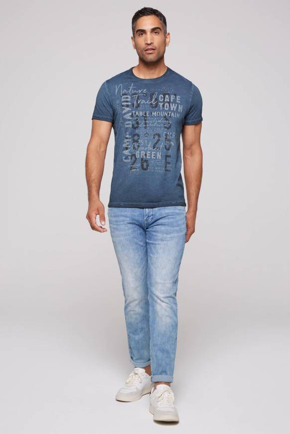 Soccx Rundhalsshirt Oil Dyed Mit Label Print Blue Navy