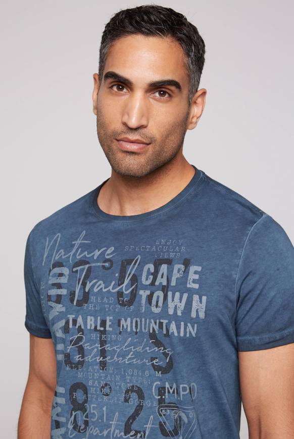 Soccx Rundhalsshirt Oil Dyed Mit Label Print Blue Navy