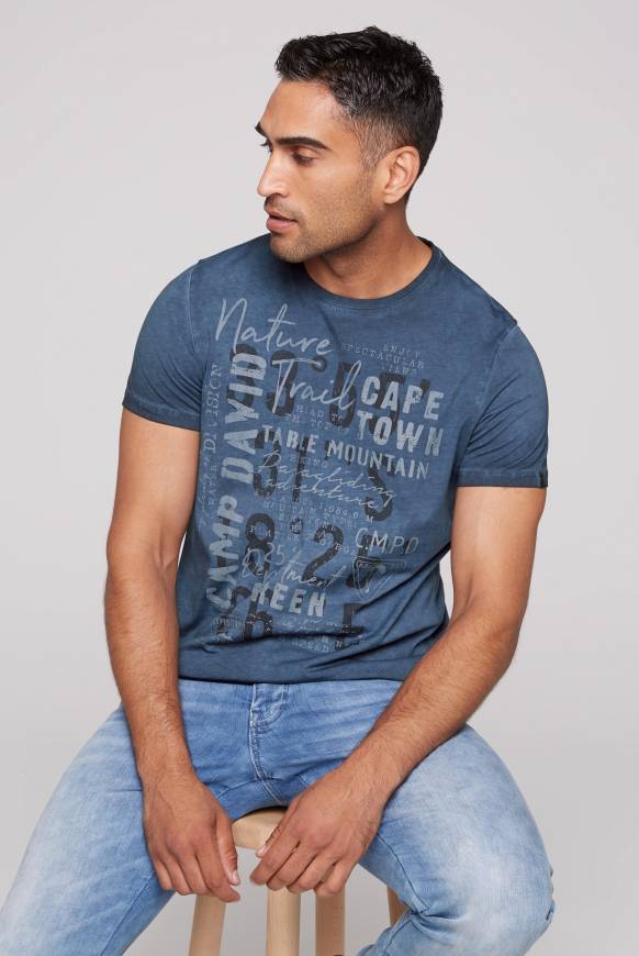 Soccx Rundhalsshirt Oil Dyed mit Label Print blue navy