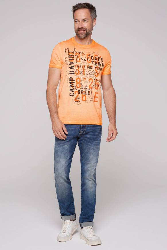 Soccx Rundhalsshirt Oil Dyed Mit Label Print Sunrise Orange