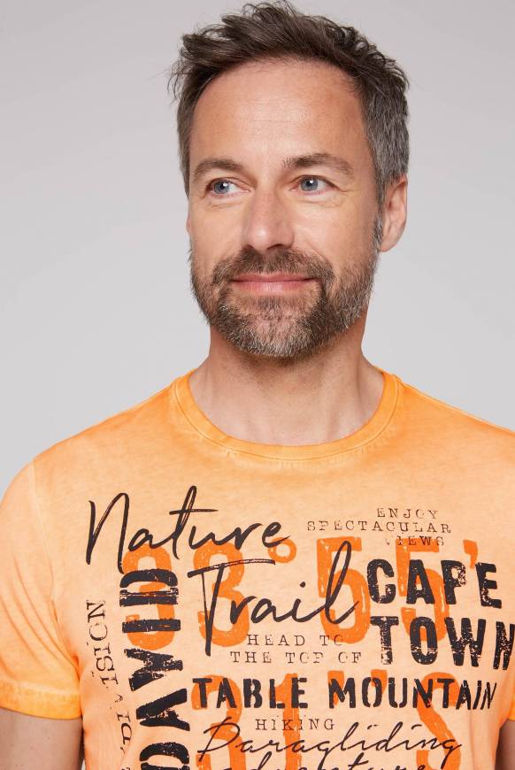 Soccx Rundhalsshirt Oil Dyed Mit Label Print Sunrise Orange