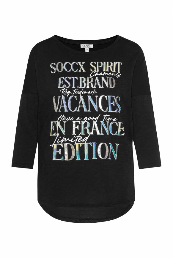 Soccx Shirt Mit 3/4-Ärmeln Und Buntem Wording Print Black