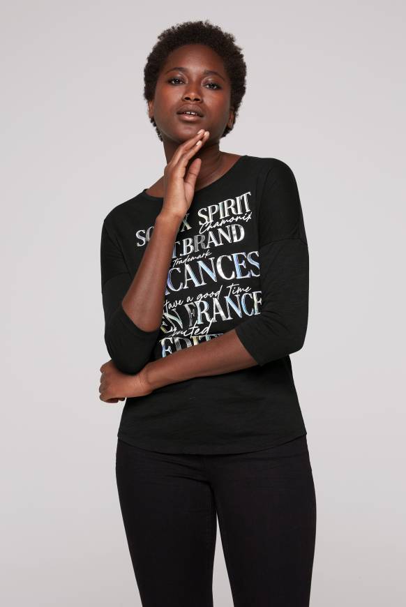 Soccx Shirt mit 3/4-Ärmeln und buntem Wording Print black