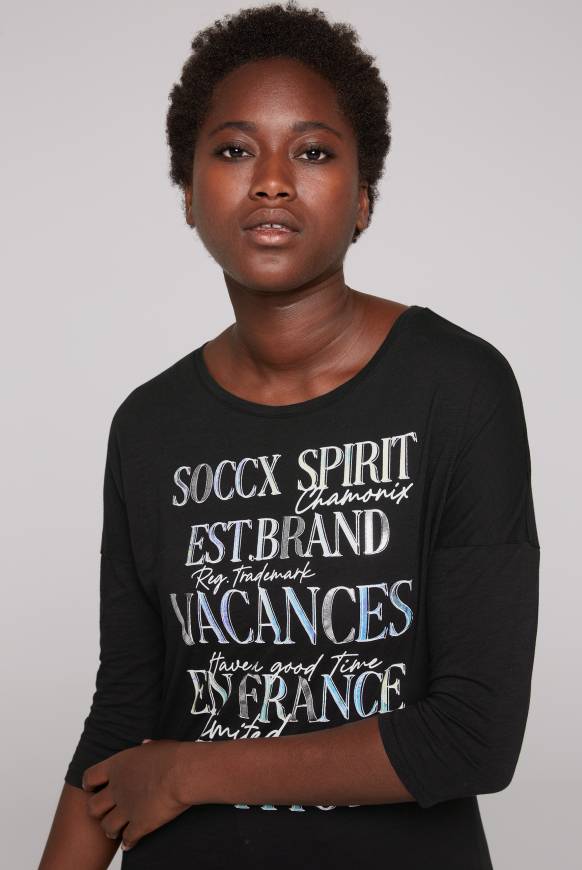 Soccx Shirt Mit 3/4-Ärmeln Und Buntem Wording Print Black