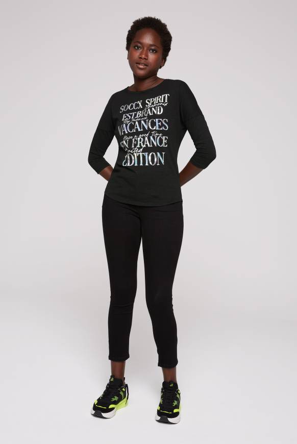 Soccx Shirt Mit 3/4-Ärmeln Und Buntem Wording Print Black
