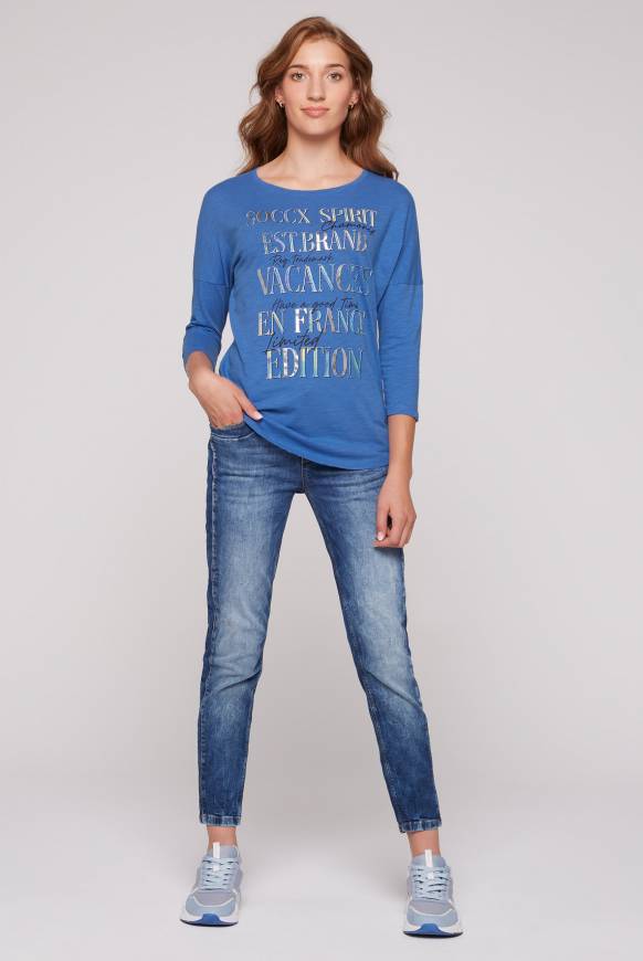 Soccx Shirt Mit 3/4-Ärmeln Und Buntem Wording Print Vividblue