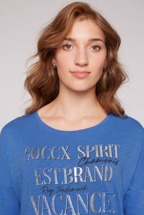 Soccx Shirt Mit 3/4-Ärmeln Und Buntem Wording Print Vividblue