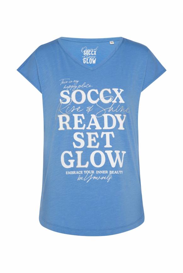 Soccx Shirt Mit V-Ausschnitt Und Wording Print Airy Blue