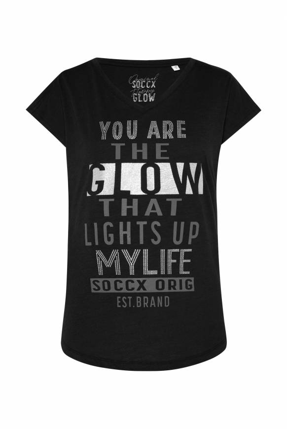 Soccx Shirt Mit V-Ausschnitt Und Wording Print Black